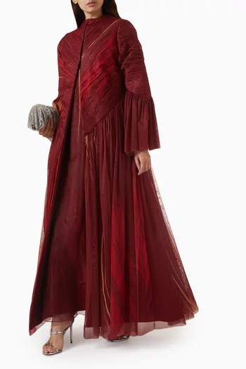 Pleated Abaya & Dress Set in Tulle