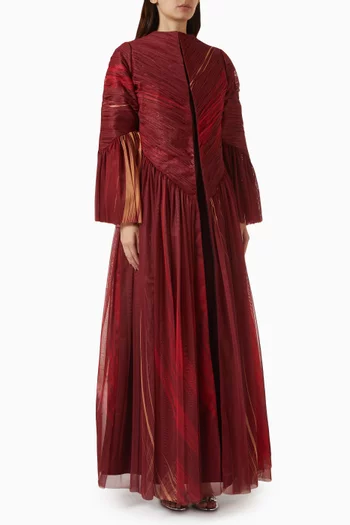 Pleated Abaya & Dress Set in Tulle