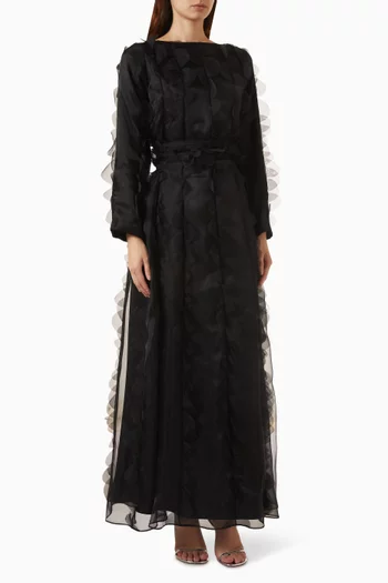 Belted Maxi Dress in Crepe & Organza