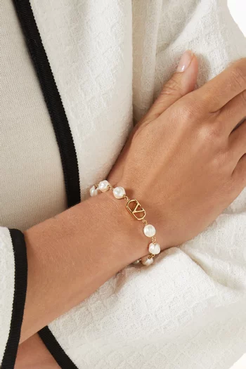 VLOGO Signature Beaded Bracelet in Gold-tone Metal