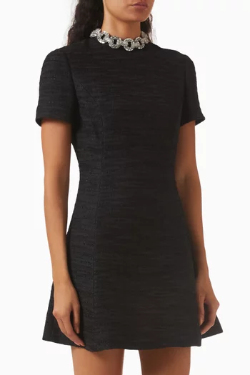 Embroidered Mini Dress in Crinkle Cotton Tweed