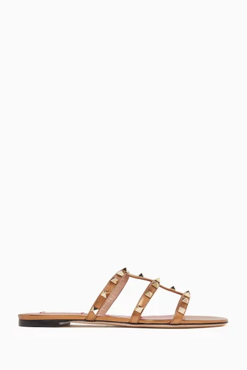 Rockstud Slide Sandals in Laminated Leather