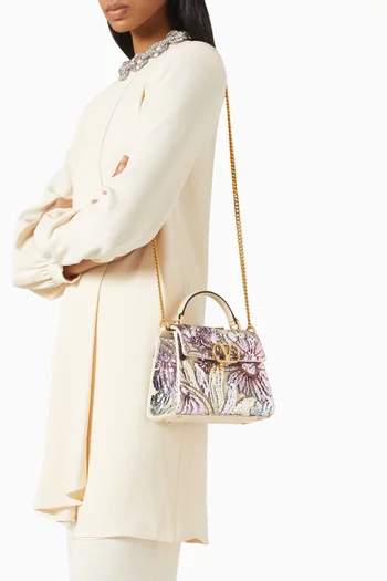 Mini VSling Embroidered Top-handle Bag in Satin