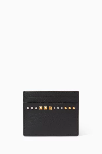 Rockstud Card Holder in Grainy Calfskin