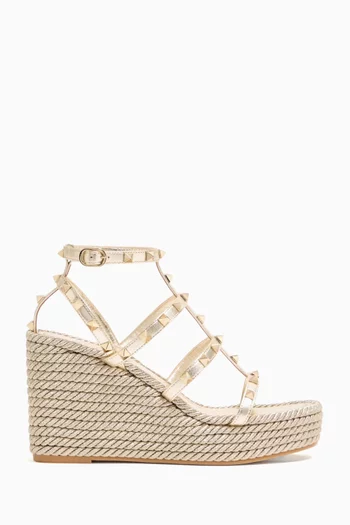 Rockstud 95 Wedge Sandals in Laminated Leather