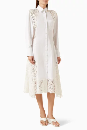 Lace-panelled Shirt Dress in Poplin