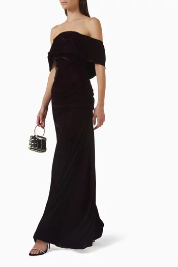 Off-shoulder Maxi Dress in Velvet
