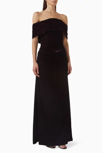 Off-shoulder Maxi Dress in Velvet