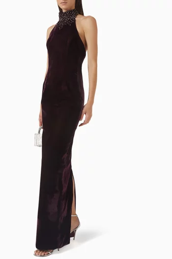 Mirela Embellished Maxi Dress in Velvet
