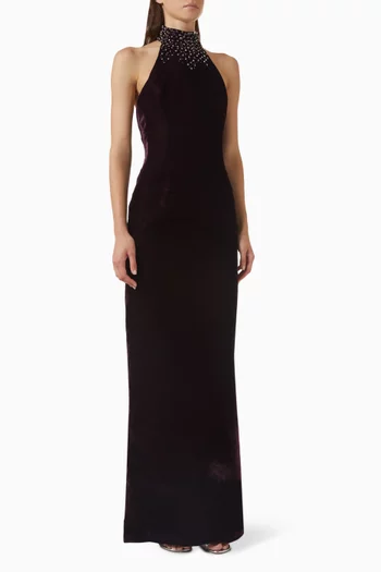 Mirela Embellished Maxi Dress in Velvet