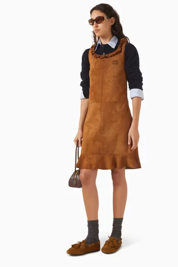 Ruffle Mini Dress in Waxed Suede