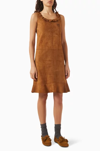 Ruffle Mini Dress in Waxed Suede