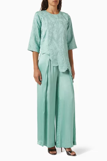 Embroidered Top & Pants Set in Satin