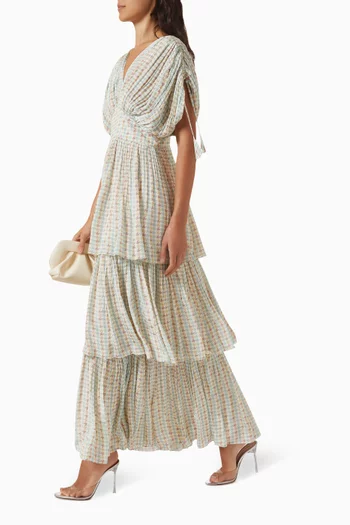 Floral-print Tiered Dress in Crepe