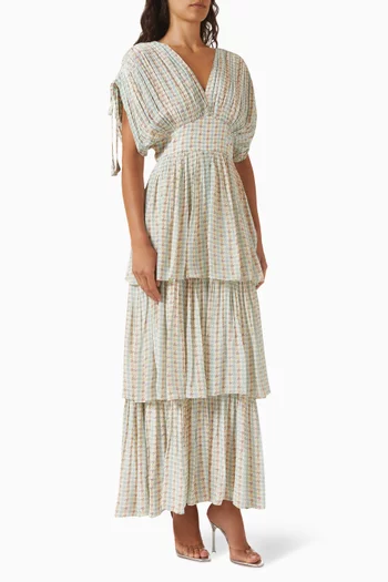 Floral-print Tiered Dress in Crepe