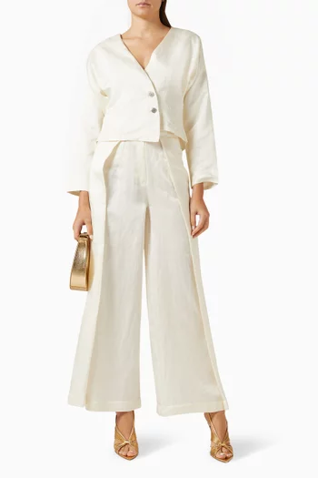Asymmetric Top & Pants Set in Linen Satin