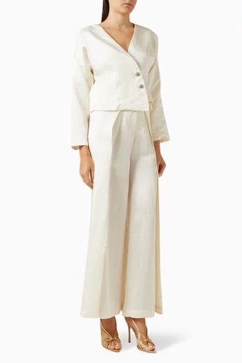 Asymmetric Top & Pants Set in Linen Satin
