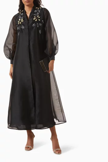Floral Embroidered Abaya in Organza