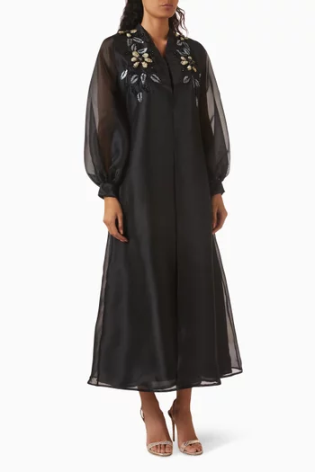 Floral Embroidered Abaya in Organza