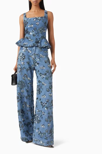 Sequin-embellished Corset Top in Denim