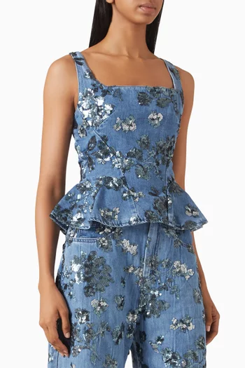 Sequin-embellished Corset Top in Denim