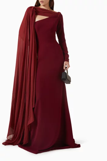Arlena Cape Gown in Crepe & Silk