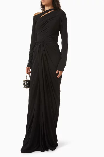 Yasmine Asymmetric Draped Dress in Jersey
