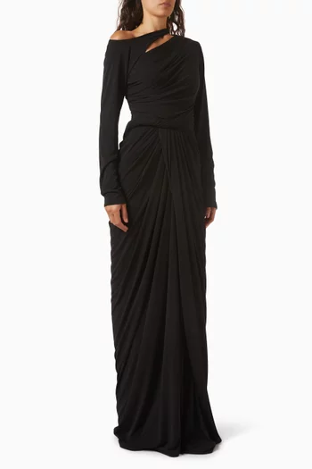 Yasmine Asymmetric Draped Dress in Jersey
