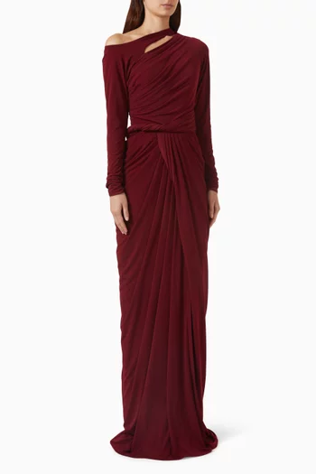 Yasmine Asymmetric Draped Dress in Jersey