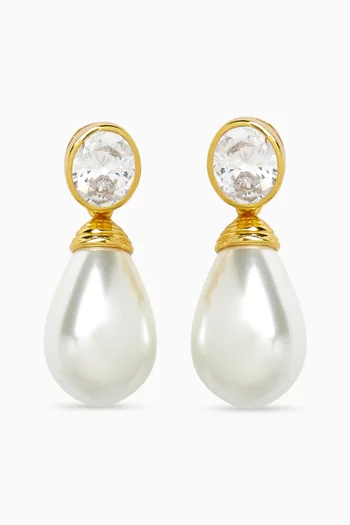 Kaielle Pearl Drop Earrings in 22kt Gold-plated Brass