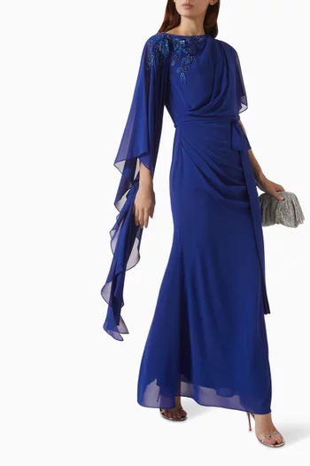 Draped Embellished Maxi Dress in Chiffon