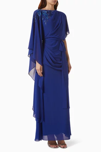 Draped Embellished Maxi Dress in Chiffon