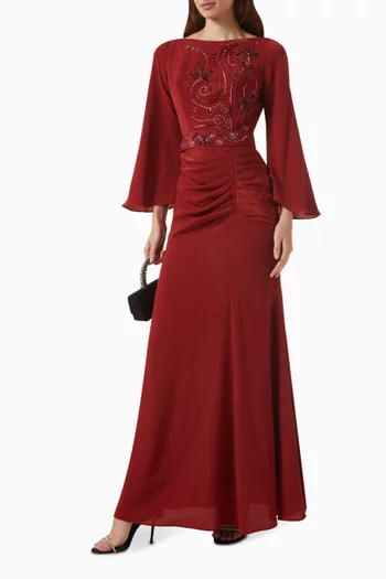 Beaded Maxi Dress in Crepe
