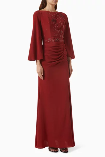 Beaded Maxi Dress in Crepe