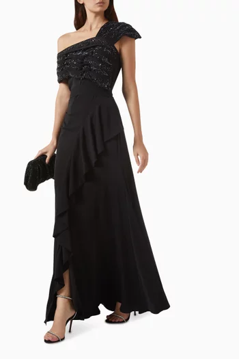 One-shoulder Beaded Maxi Dress