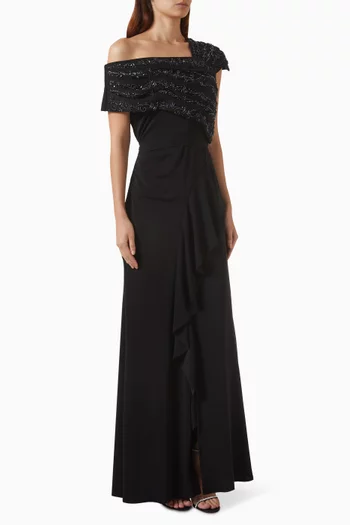 One-shoulder Beaded Maxi Dress