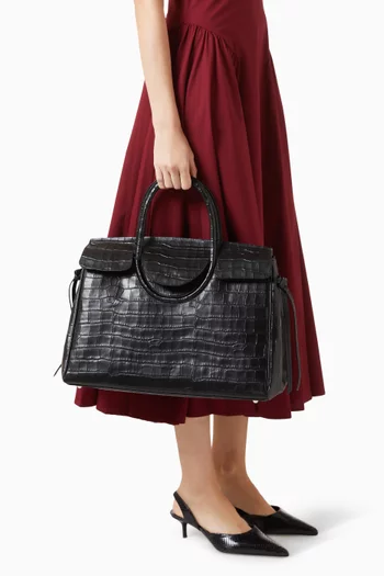 Medium Maude Carryall Tote Bag in Croc-embossed Leather