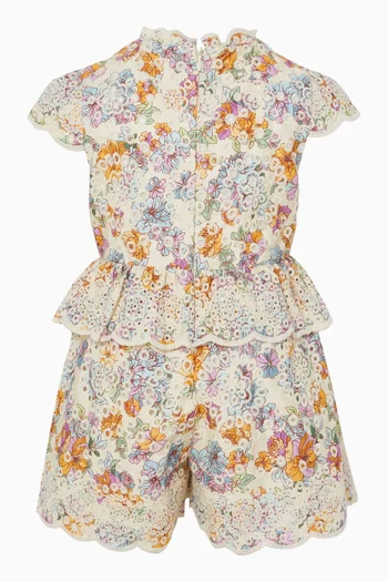 Posie Embroidered Floral Romper in Cotton