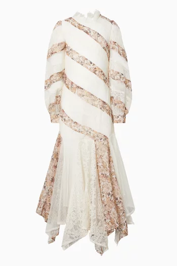 Josette Floral-panel Maxi Dress in Lace