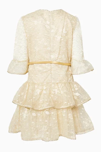 Tanya Belted Frill Mini Dress in Lace