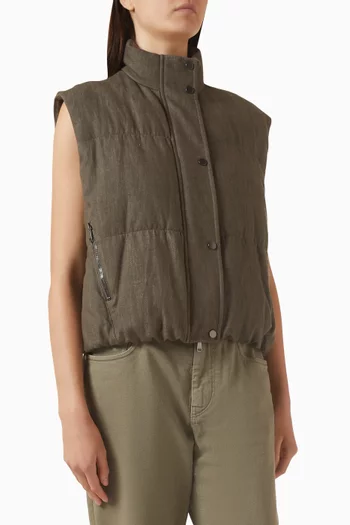 Down Vest Jacket in Cotton-denim