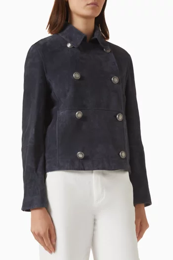 Couture Cropped Pea Coat in Suede