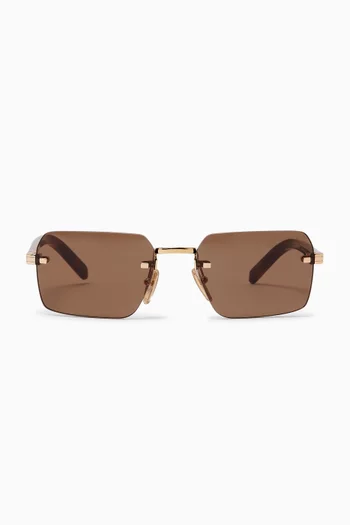 Rectangular Rimless  Sunglasses in Gold-tone Metal