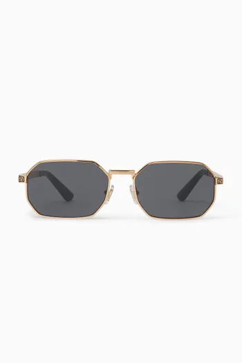 Greca Rectangular Sunglasses in Gold-tone Metal