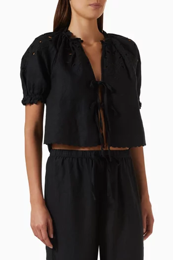 Lizbeth Tie-front Top in Linen