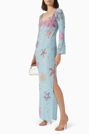 Crescent Shell Beaded Maxi Dress