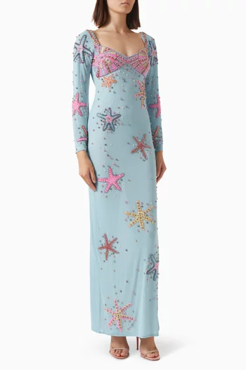 Crescent Shell Beaded Maxi Dress