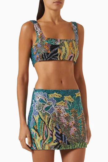 Coral Beaded Top & Skirt Set