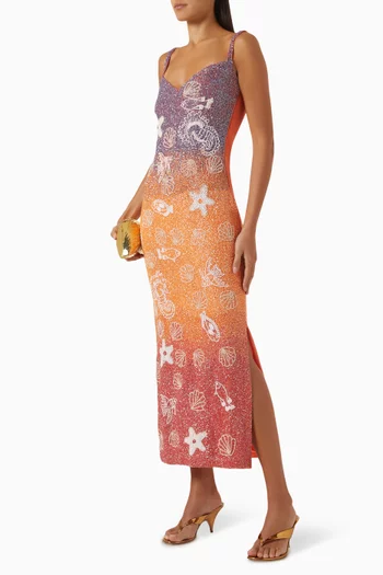 Champagne Glow Beaded Maxi Dress