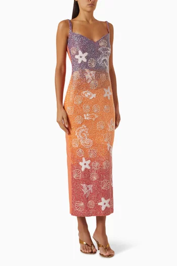 Champagne Glow Beaded Maxi Dress